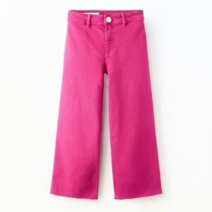 Zara Women's Viral Pink Wide-Leg Jeans Cut Off